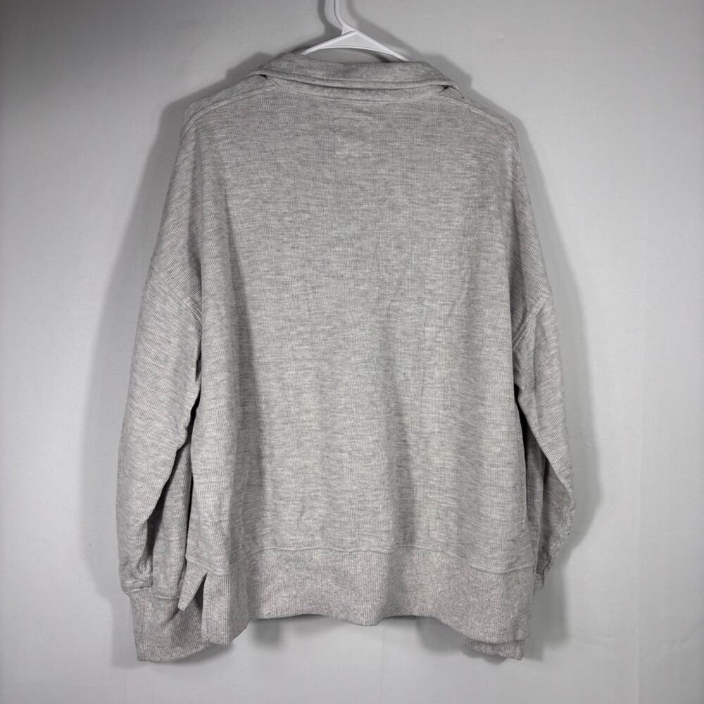 Aerie Heather Gray Women's V-neck Collared Sweatshirt Size Medium B8 - Picture 2 of 8